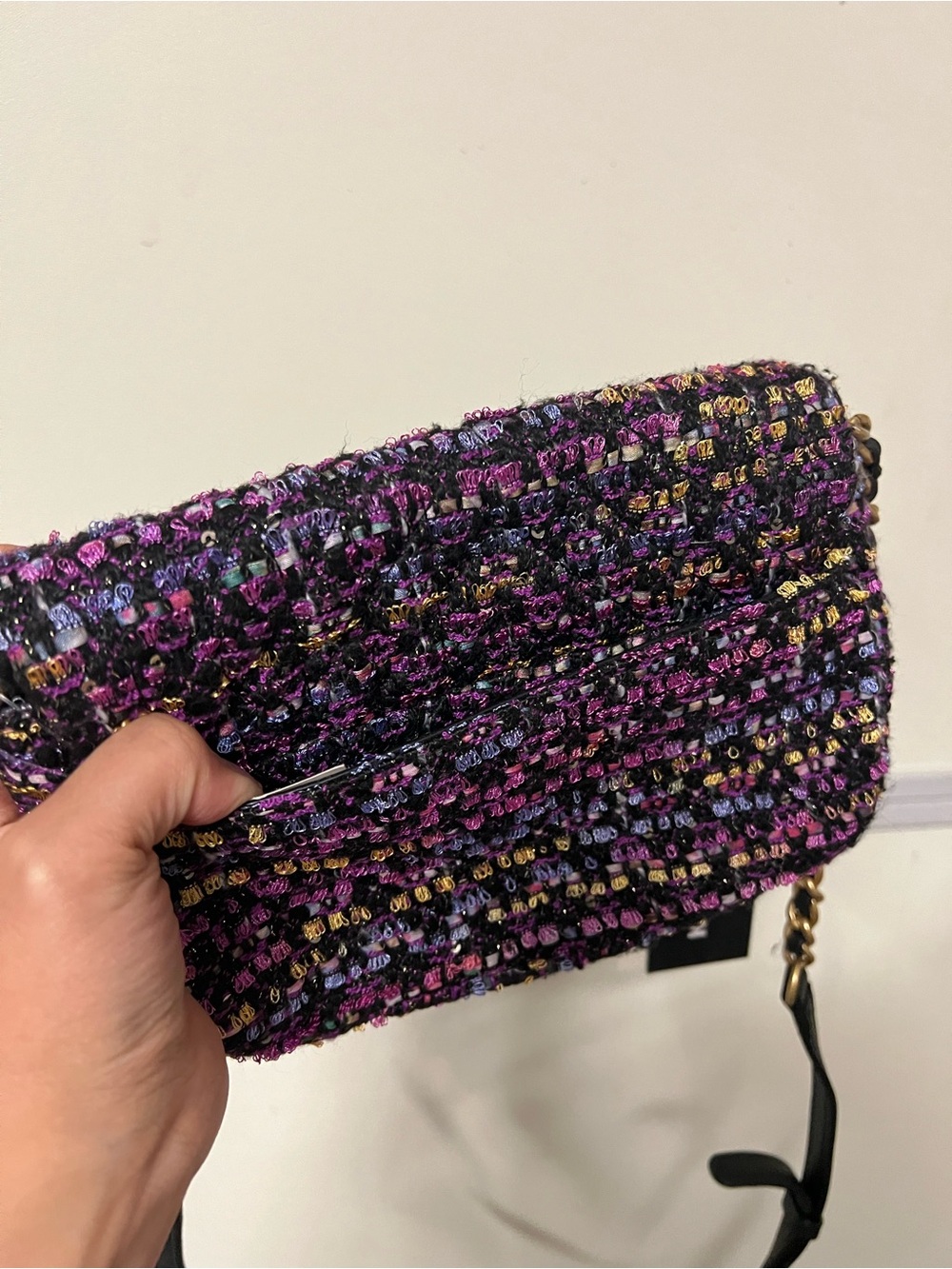 Karl Lagerfeld Purple Multi Tweed Crossbody Bag with Gold Script - Picture 4 of 4